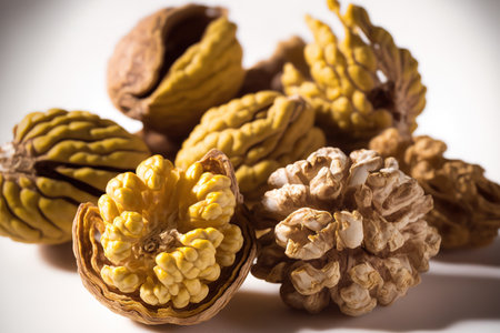 Close up of a pile of peeled walnutsの素材