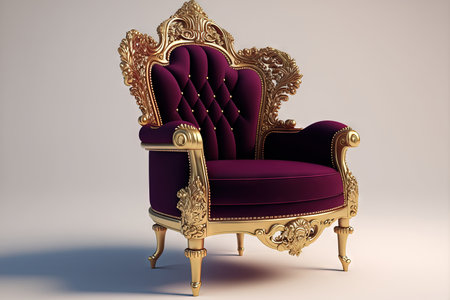 Classic chair with carved elements in burgundy color velvet, isolated on white. digital representationの素材