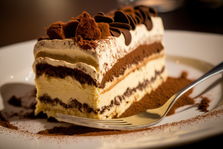 Close up of a delicious piece of tiramisu cakeの素材