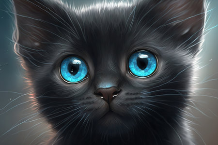 Close up of a playful black kitten with blue eyesの素材