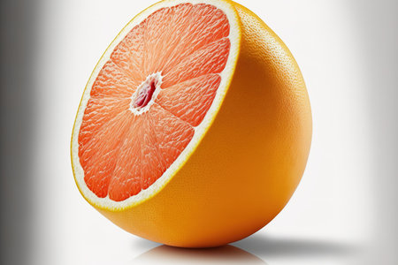 Close up of an orange grapefruit on a white backgroundの素材