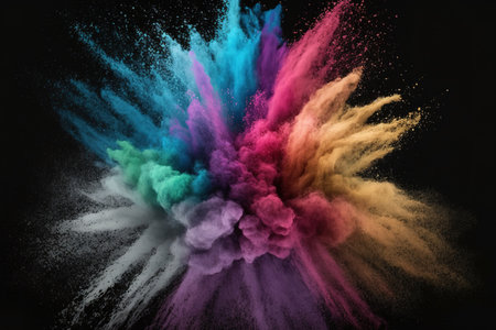 Colored powder explosion isolated on a dark background. background with abstract colorsの素材