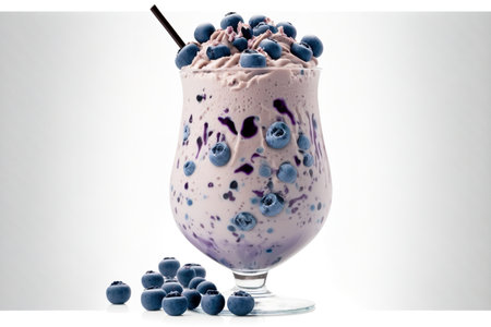 Cocktail or milkshake glass with blueberries isolated on white background. from the apexの素材