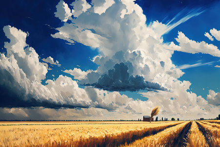 Clouds and a Wheat Field in the Summerの素材