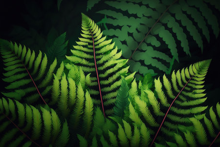 Close up of green ferns in a botanical garden is a great natural backdrop for text or as wallpaper for a presentation of eco friendly products or for a digital compositionの素材