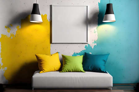 Colorful Wall Mockup, Interior Mockup, Blank Wall Mockup,の素材