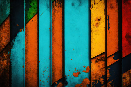 Colored grunge texture background. Abstract texture on an old rusty metal wall. Dirty toned iron battered background with a strip of paintの素材