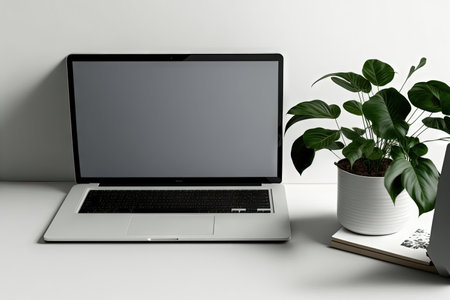 Computer on a laptop on a white background. PC on a desk in an officeの素材