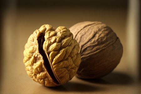 Closeup of a walnut and a cracked walnutの素材