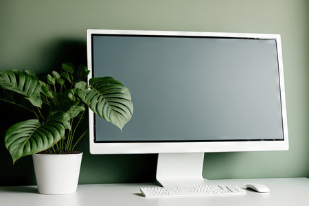 Concept of a white detail and an isolated computer screen. office settingの素材