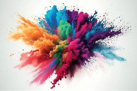 Colorful powder explosion with a white background, isolated. Color explosion with an abstract power notionの素材