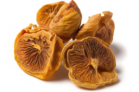 Close up of dried fig fruits on a white backgroundの素材