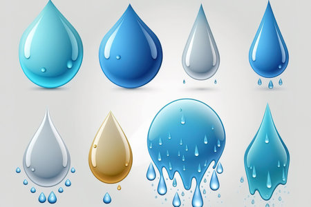 Collection of water droplets isolated on white backdropの素材