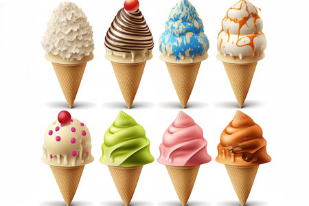 Collection of ice cream cones, isolated on whiteの素材