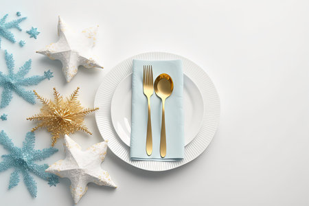 Concept of Happy New Year, Christmas table setting, top viewの素材