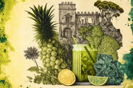 Combine Kale, Celery, Kiwi, Pineapple, Lemon, and Honey in your beverageの素材