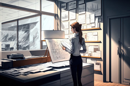 Concept for internal and exterior architecture. Choosing materials and accents for an interior design project in the studio is a young businesswoman architect. working as a freelancer in a contemporarの素材