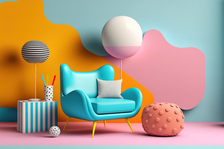 Conceptual interior area with a lot of colorの素材