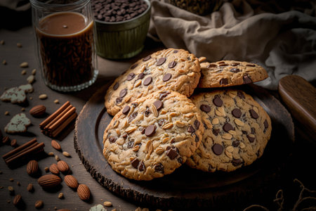 Cookies with chocolate chips and almondsの素材