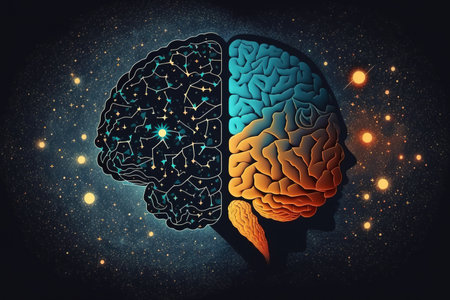 Concept of human intelligence with human brain inside the universe backgroundの素材