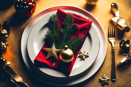 Concept of Happy New Year, Christmas table setting, space for textの素材