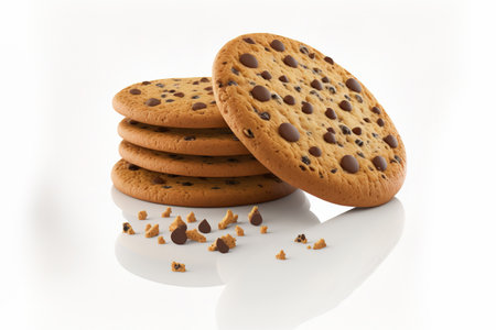 Cookies with chocolate chips isolated on a white backdropの素材