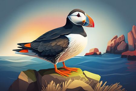Common Puffin, Fratercula arctica, Atlantic Puffin, Norwayの素材