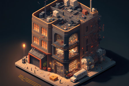 Conceptual Illustration of Building Management, Construction Business, and Engineering in Isometric Flatの素材