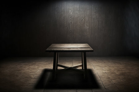 Concept for advertisement background including a wooden table in a dark areaの素材