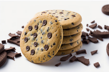 Cookies with chocolate chips isolated on a white backdrop. sweet cookies homemade dessertsの素材