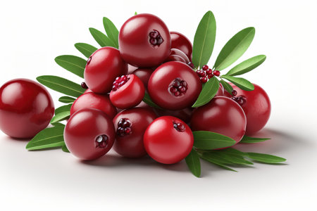 Cranberries in a heap, isolated on a white backdropの素材