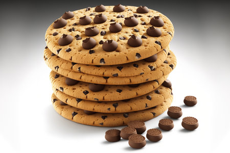 Cookies with chocolate chips isolated on a white backdropの素材