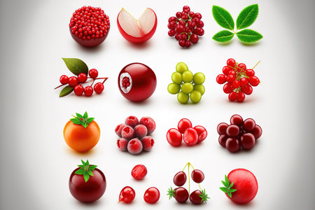 Cranberry. Isolated fresh, uncooked berries on a white background. Collection. whole field of viewの素材