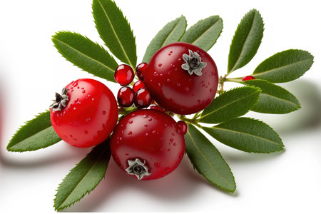 Cranberry from a fresh woodland, isolated on a white backgroundの素材