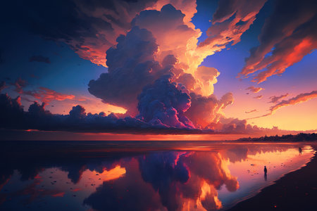 colorful clouds in a cloudscape at sunset close to the oceanの素材