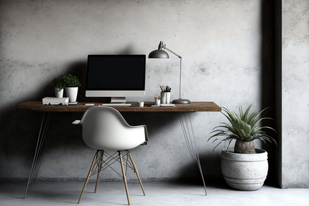contemporary desks and a cement wallの素材