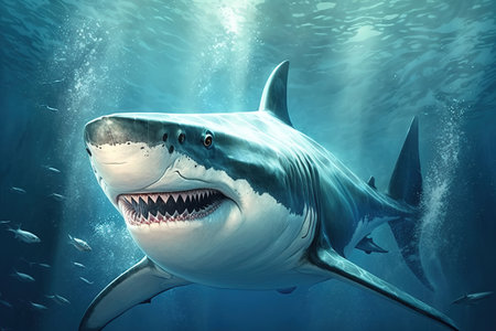 close up of a big white shark underwaterの素材