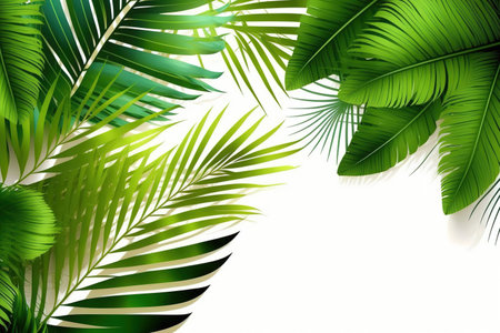 coconut leaf background for design elements, tropical leaf, summer background, isolated on whiteの素材