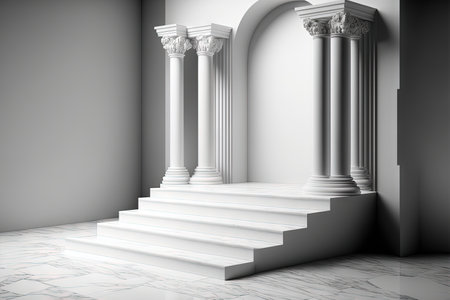 columns made of white marble, a tidy mockup, a stair podium,の素材