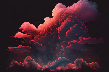 clouds of smoke, red gas, or other substances rising in groups on a dark background. Use as a background this illustration of an abstract backgroundの素材