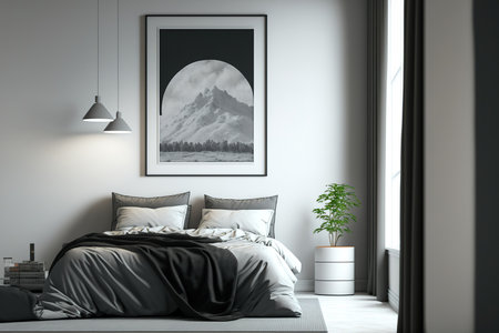 close up of a mockup against a background of a contemporary bedroom,の素材