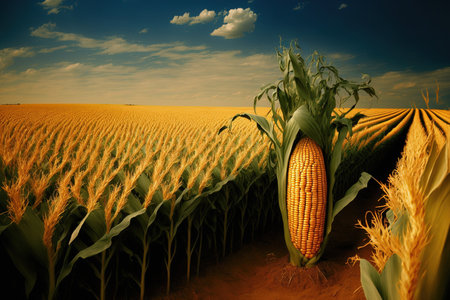 corn on the cob and a cornfieldの素材