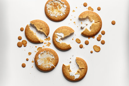 Cracked biscuits on a white backdropの素材