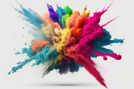 colorful powder exploding on a white backgroundの素材