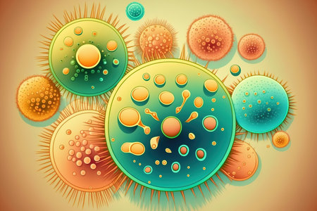 close up of bacteria or virus cells on a light backgroundの素材