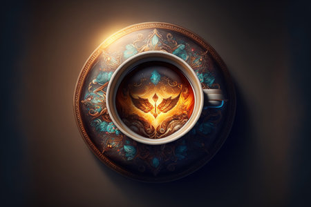 coffee cup in top view with mock upの素材
