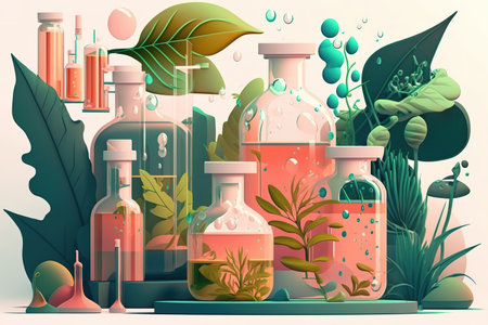 cosmetics factory in the abstract. marine moss infused natural cosmetics. laboratory research in chemistryの素材