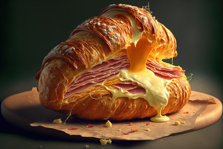 croissant with melted cheese and hamの素材