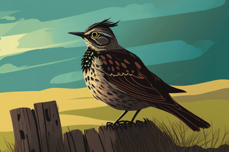 crested lark bird in the countrysideの素材