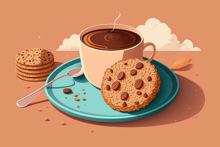 cookies and coffee. Breakfast concept oats, healthy cookies, and a cup of coffee. Copy spaceの素材